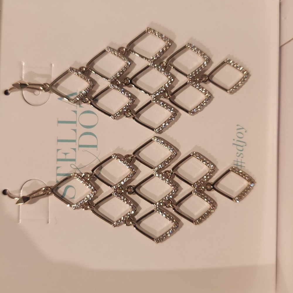 Stella & Dot Somerville Delicate Statement Earrings Pave Crystal Cool Gold